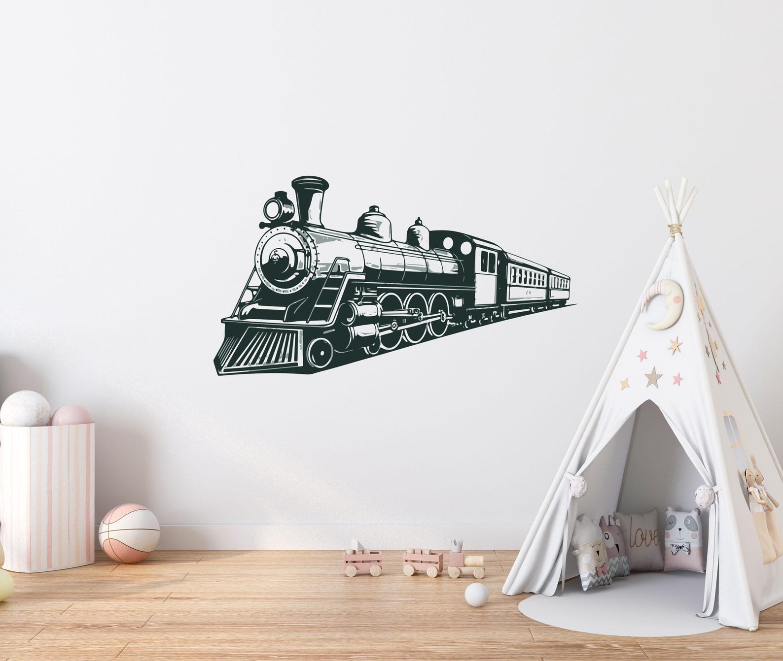 Train Side Sticker XL Vintage Train Wall Sticker, Kids Train Wall Art , Train Enthusiast ...