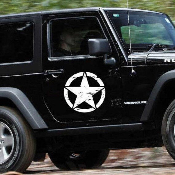 thumbnail image 2 of Oracal Skull Army Star Decals – 2-Pack, 10" Black Vinyl, Fits Jeep Truck Door Hood, Glossy/Matte/Metallic Finish, Made In USA 2 of 3