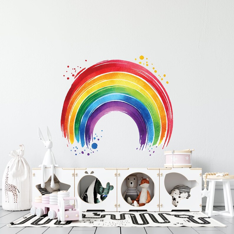 Large Bright Rainbow Wall Decal, Watercolor Nursery Sticker, Baby Room ...