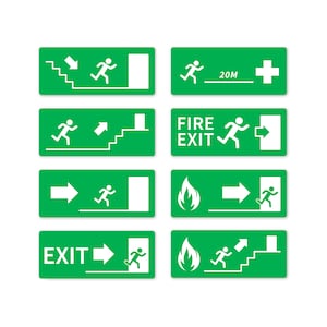 Fire Exit Stickers x8 - Set Of 8 Fire Exit Signs - Fire Exit Decal - Landlord - Flat - Business Owner - Shop Sticker - TheVinylCreations
