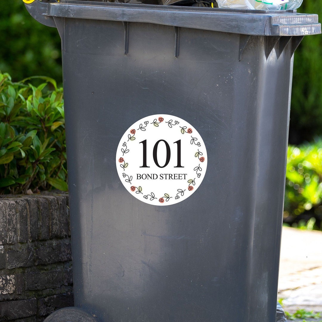 Personalised Wheelie Bin Floral Sticker , Bin Number Stickers X4 ...