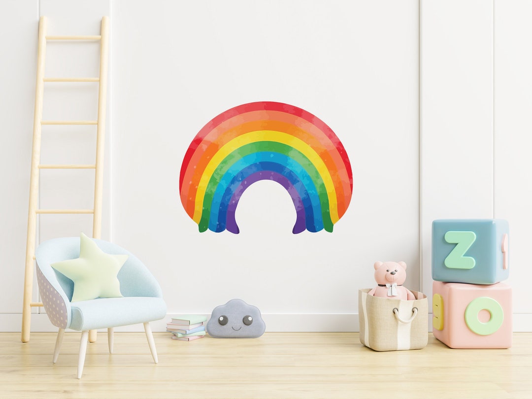 Watercolor Rainbow Wall Sticker, Peel and Stick, Rainbow Nursery, Baby ...