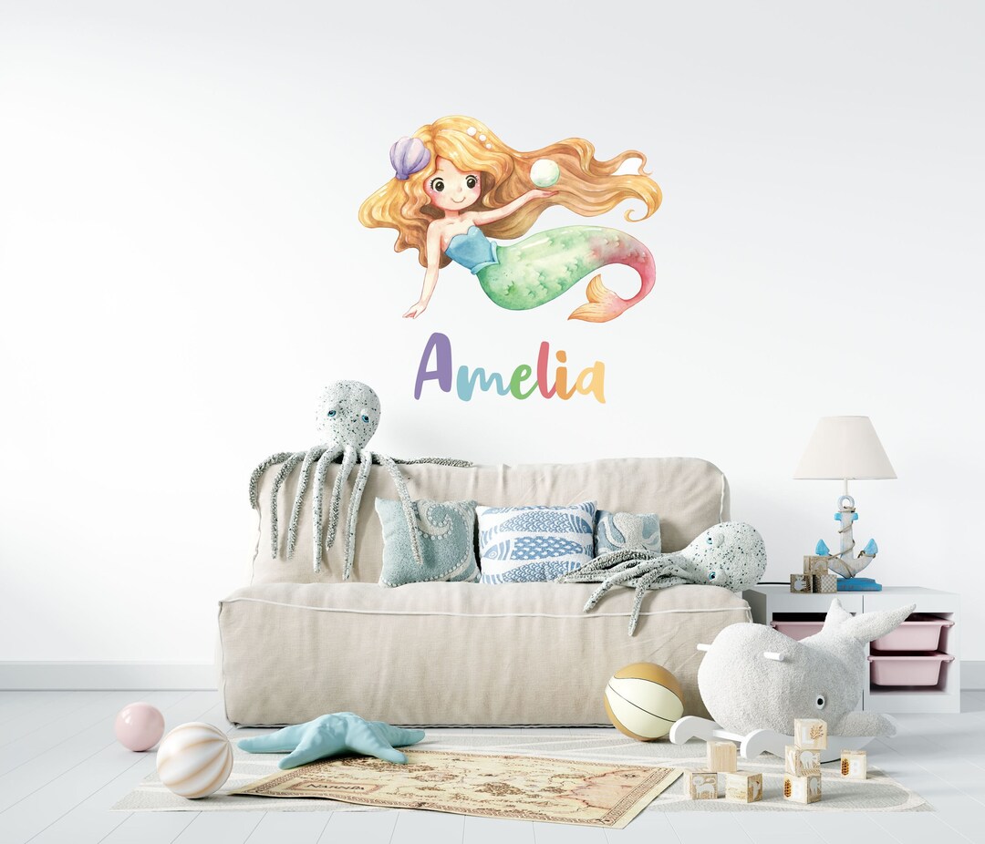 Personalised Mermaid Wall Sticker , Mermaid Wall Art , Girls Bedroom ...