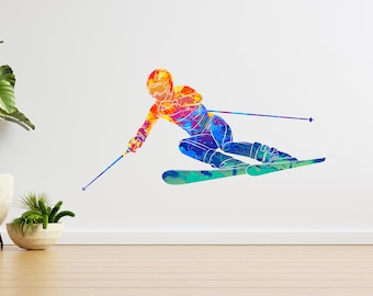 Ski Wall Decal - Ski Wall Art - Gift for Skier - TheVinylCreations - Skiing Wall Sticker - Adventure Decor - Mountain Stickers -