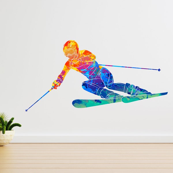 Ski Wall Decal - Ski Wall Art - Gift for Skier - TheVinylCreations - Skiing Wall Sticker - Adventure Decor - Mountain Stickers -