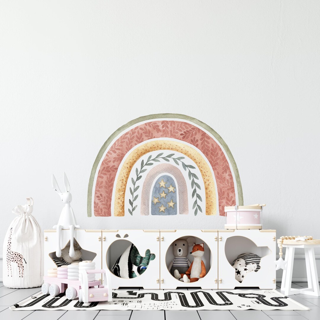 Large Boho Rainbow Wall Decal, Watercolor Nursery Sticker, Baby Room ...