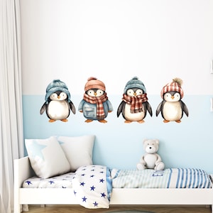 Muursticker pinguïn, schattige babykamerdecoratie, kunst aan de muur speelkamer, muurstickers winter - TheVinylCreations