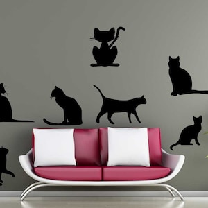 Cat Vinyl Decal Pack Of 8 Variety of Colors - Animal Wall Stickers , Kitten Wall Art , Wall Decoration , Vinyl Transfer , Cat Wall Decal