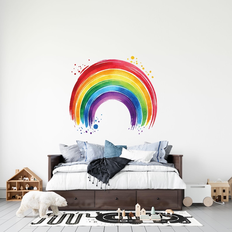Large Bright Rainbow Wall Decal, Watercolor Nursery Sticker, Baby Room ...