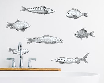Fish Stickers - Bathroom Decor - TheVinylCreations - Fish Decals - Fish Wall Art - Marine Vinyl - Bathroom Decal - Home Gifts
