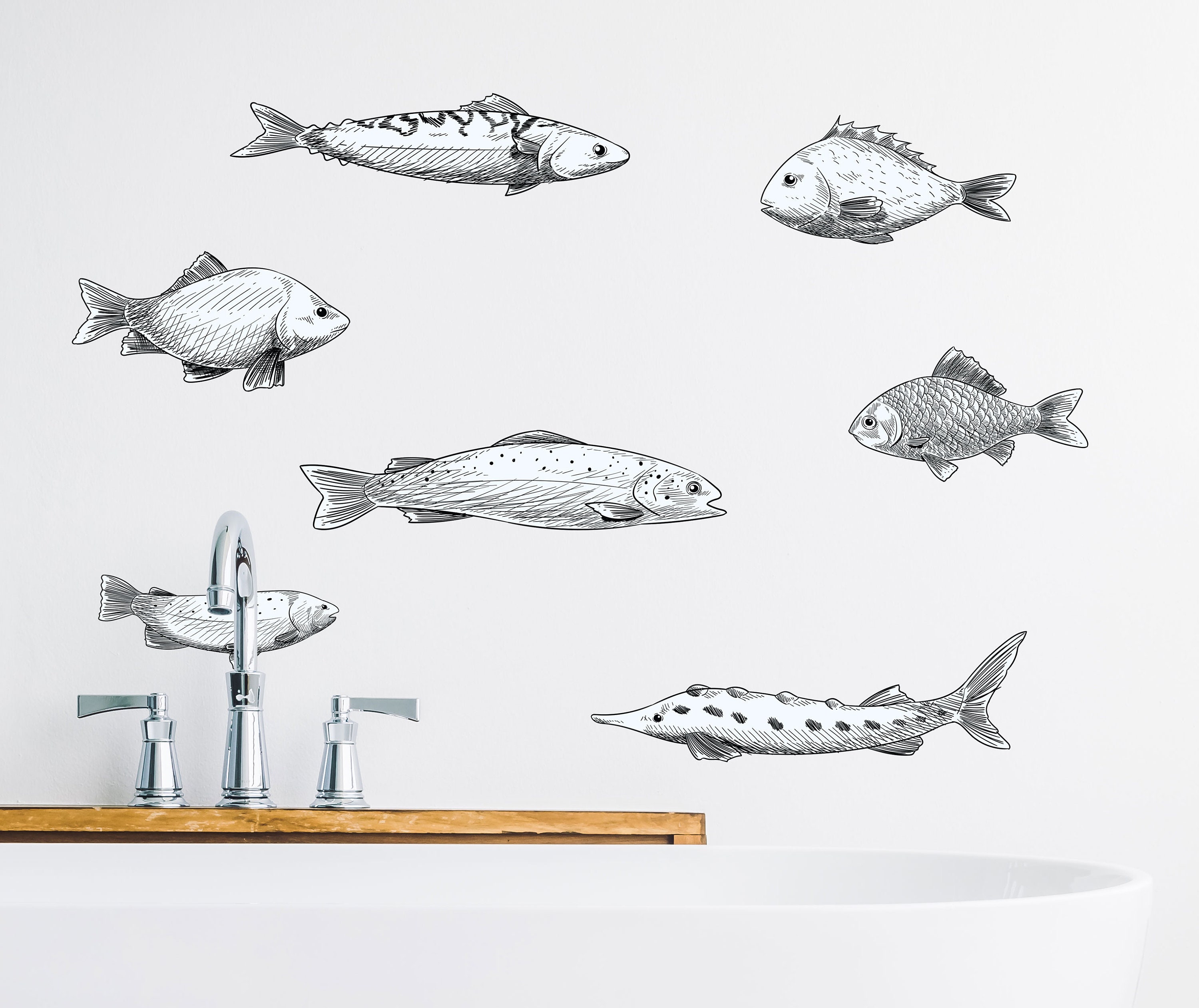 Fish Vinyl Tile Sticker Nautical Bath Wall Decal Transfers Kids