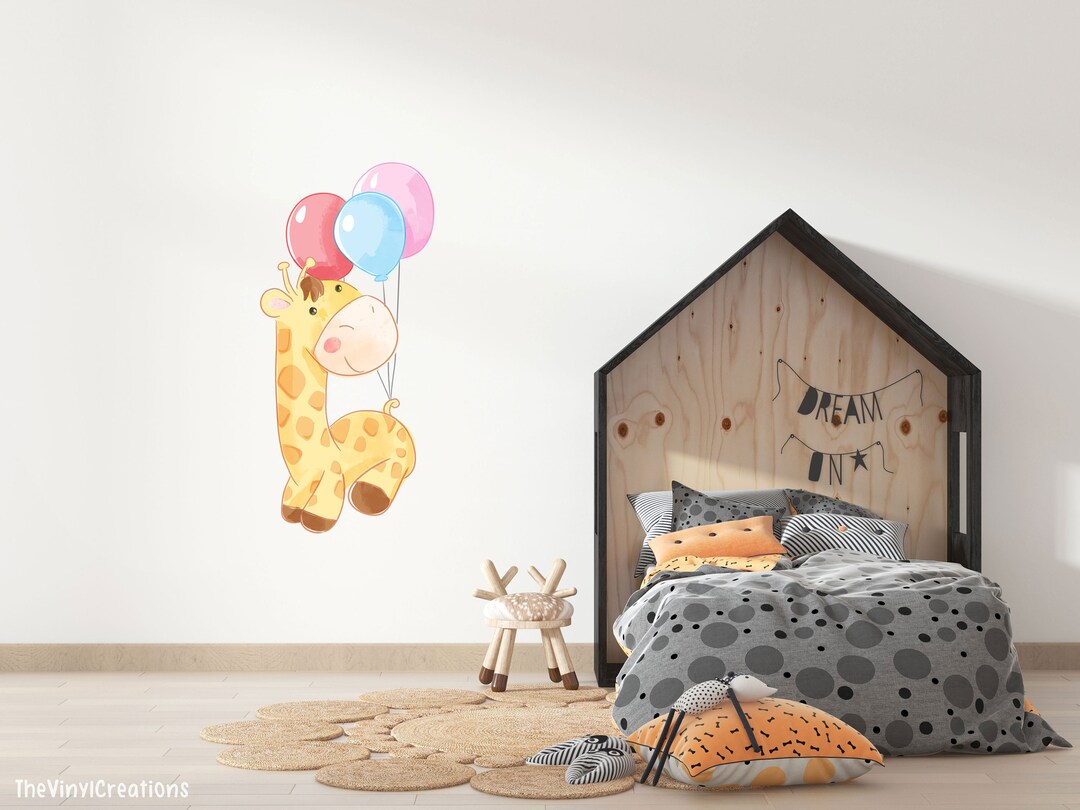 Large Giraffe Wall Sticker Giraffe With Balloons Wall Art Etsy