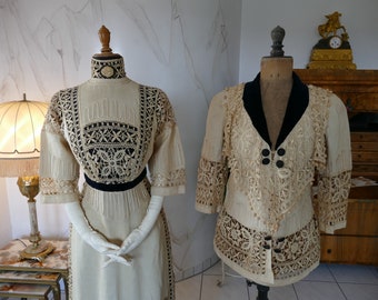1906 Elegante completo da passeggio, abito antico, abito antico, abito edoardiano, abito da passeggio, abito da viaggio, abito antico