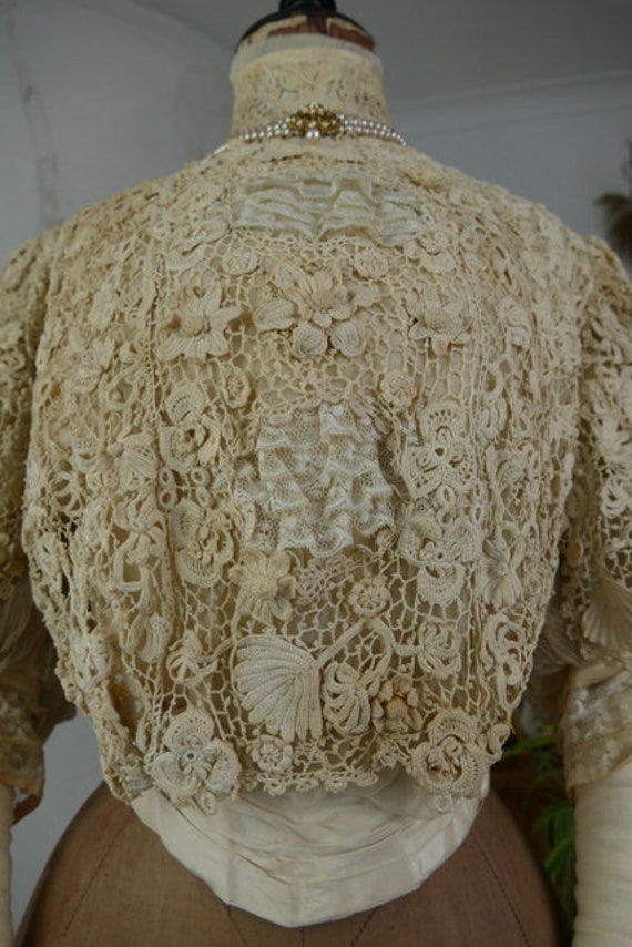 1901 Irish Crochet Lace Blouse, antique blouse, V… - image 3