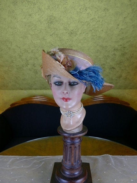 1912 Asymetrical Straw Hat, antique hat, Edwardian