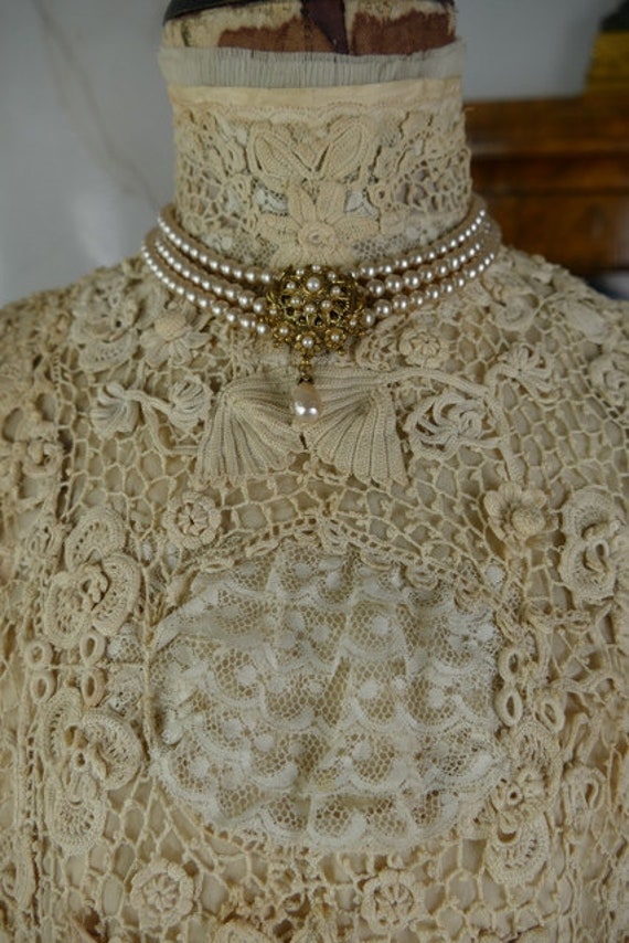 1901 Irish Crochet Lace Blouse, antique blouse, V… - image 4