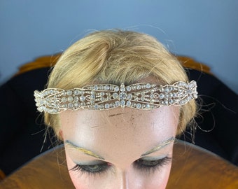 Tocado Flapper de la década de 1920, 2 aplicaciones de vestido, tocado de pedrería, era del jazz, era charleston, antiker Kopfschmuck, Strass