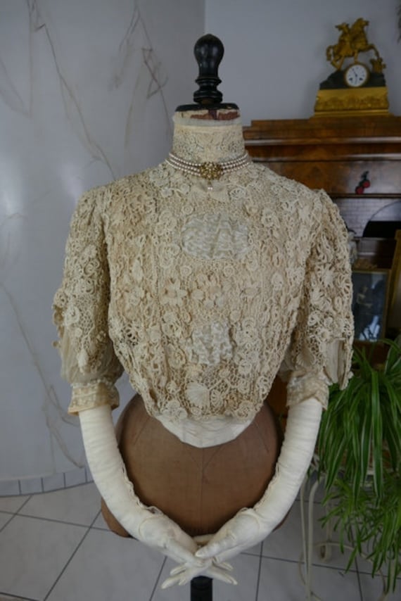 1901 Irish Crochet Lace Blouse, antique blouse, V… - image 1