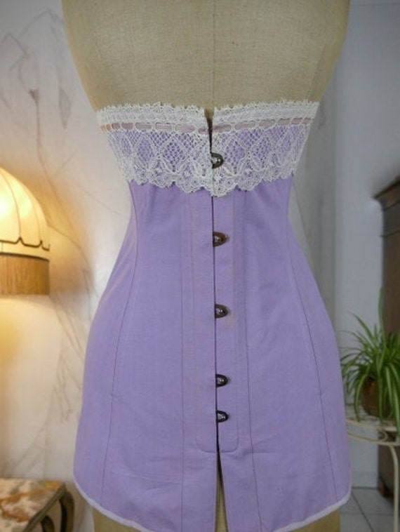 1905 Corset, antique corset, lilac Corset, Edwardi
