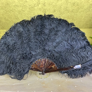 1900 Ostrich Feather fan, antique fan, Victorian feather fan, antiker Fächer, antiker Federfächer