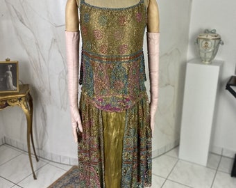 Robe de soirée Lamé brodée de 1926, Amérique, robe à clapet antique, robe charleston, robe d'époque jazz