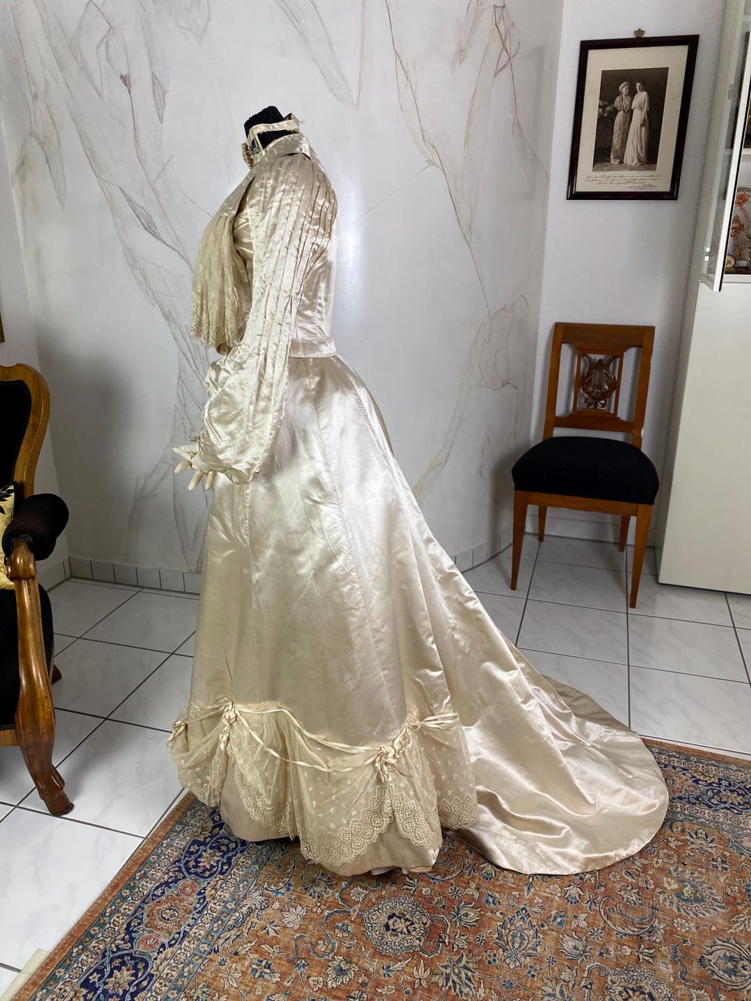Antique Silk Satin Edwardian Wedding Dress, 1901 Bridal Gown