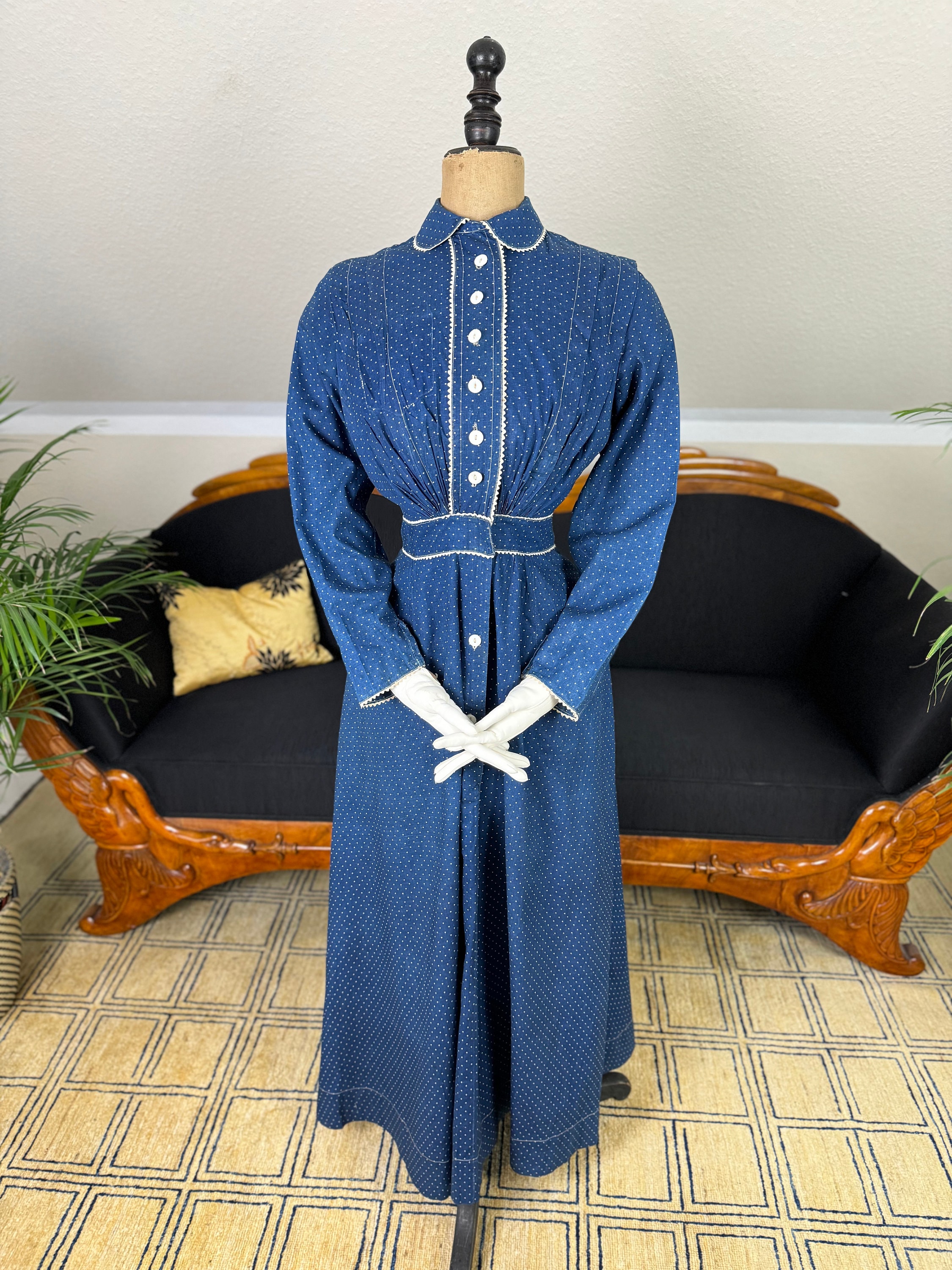 1910s Blue Calico Dress