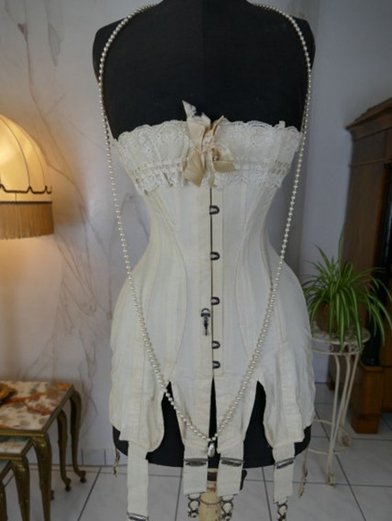 1912 Corset, Edwardian Corset, antique corset, Red