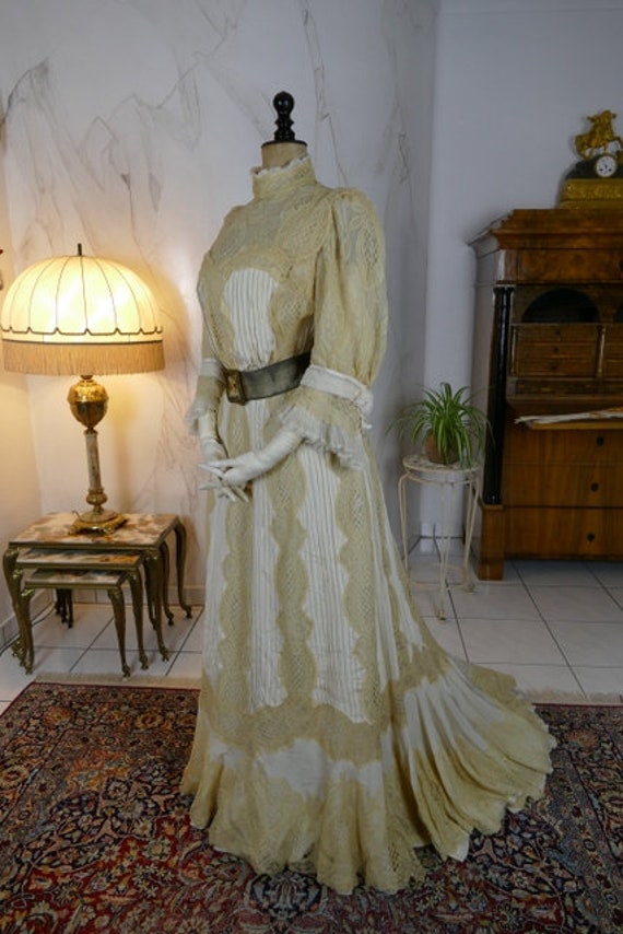 1901 MACHERET Society Dress, New York & Paris, ant