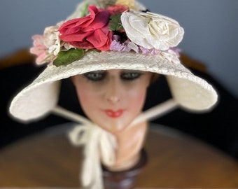 1928 Sombrero de verano blanco, sombrero antiguo, sombrero flapper, sombrero de la era del jazz, cabaña antiker, sommerhut