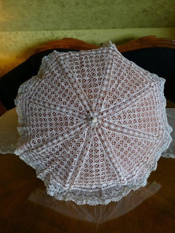 1860 Folding Parasol, carved shaft with roses, ant