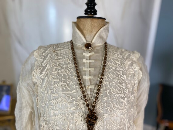 1911 Embroidered Gauze Edwardian Dress, Madame Agnes Unwin London