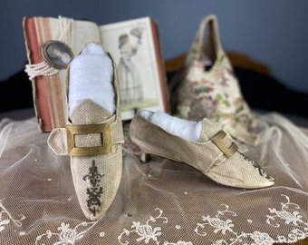 1790 Chaussures Rococo brodées, chaussures anciennes, escarpins, antike Schuhe, Rokoko Schuhe