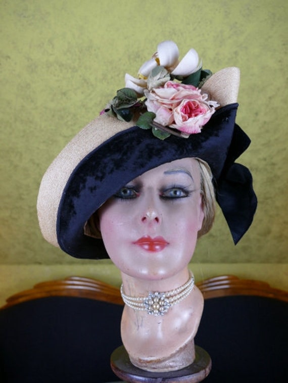 1912 FITCH Straw Hat, antique hat, Edwardian hat,