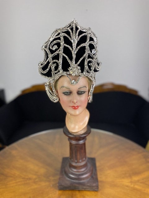 Antique floral headpiece vintage headdress showgirl costume headband Feather Show Carnival Headdress Gatsby Crystal Flapper  main image 4