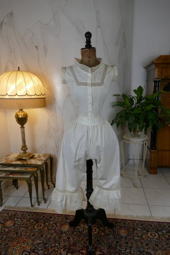 1880s Combinaison, antique bloomers, antique corse