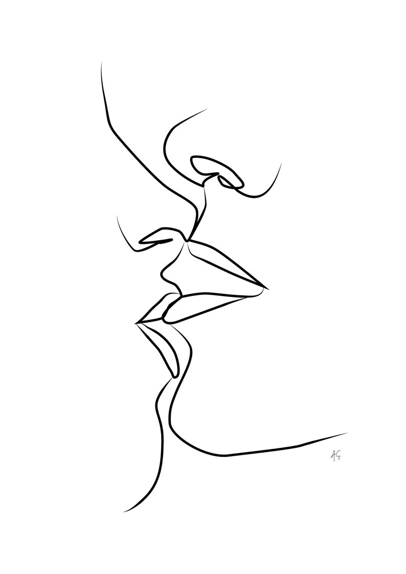 Two People Kissing Woman Man Couple Touching Lips Love | Etsy