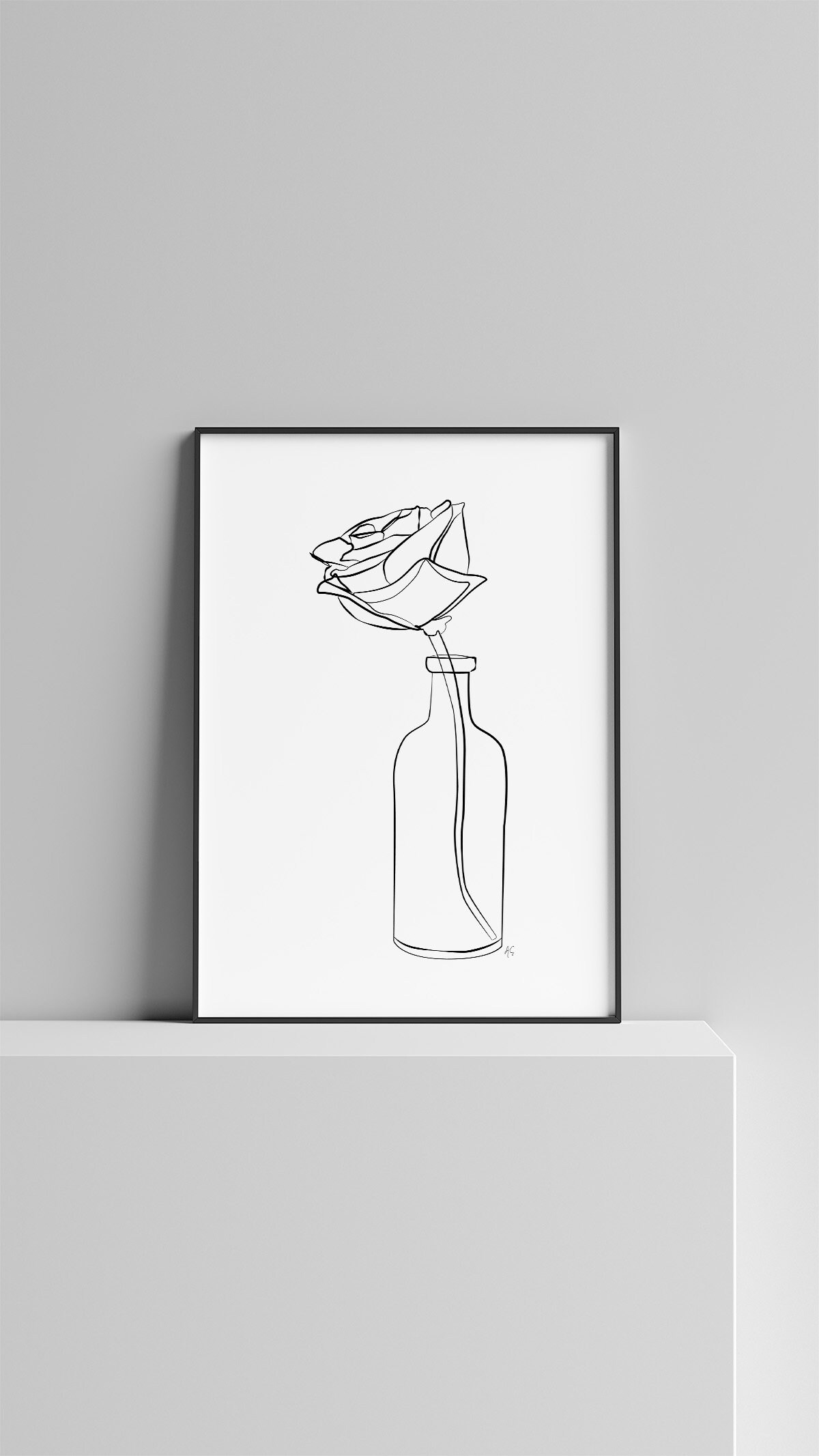 A Rose In Vase Line Art Minimal Art Black And White Etsy