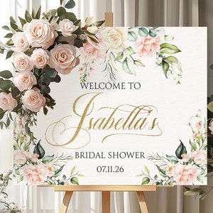 Pink Roses Bridal Shower Welcome Sign: Elegant Floral Decor