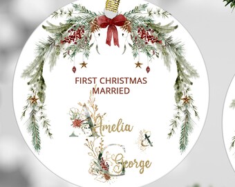 First Christmas Married Ornament, Unique Wedding Gift