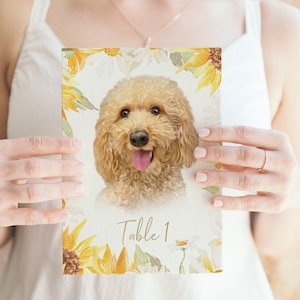10 copie di numeri per tavoli da matrimonio con l'illustrazione del tuo animale domestico, matrimonio con margherite, decorazioni per tavoli da matrimonio, decorazioni per matrimonio con girasoli