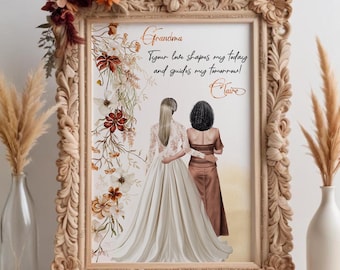 Personalized Grandma Portrait: Watercolor Terracotta Florals, Custom Grandparents Gift