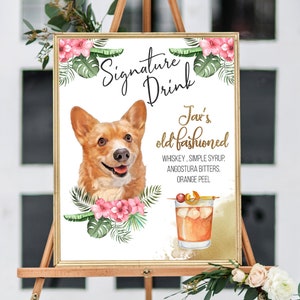Custom Pet Wedding Bar Sign: Tropical Hibiscus Decor (Printable Sign)