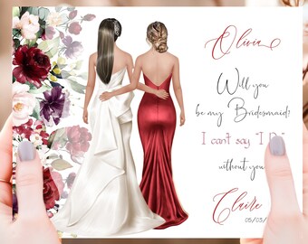 Will you Be my Bridesmaid Proposal Card, Burgundy Wedding