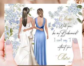 Will you Be my Bridesmaid Proposal Card, Dusty Blue Wedding