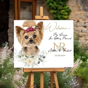 Pet Wedding Welcome Sign - Custom Dog Wedding Decor with White Roses