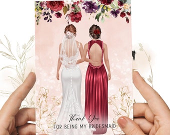 Thank you for being my Bridesmaid Card, Red Roses Wedding