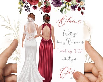 Will you Be my Bridesmaid Proposal Card, Burgundy Wedding