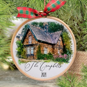 Gepersonaliseerd ornament voor het eerste huis: aquarel huisportret, cadeau makelaar