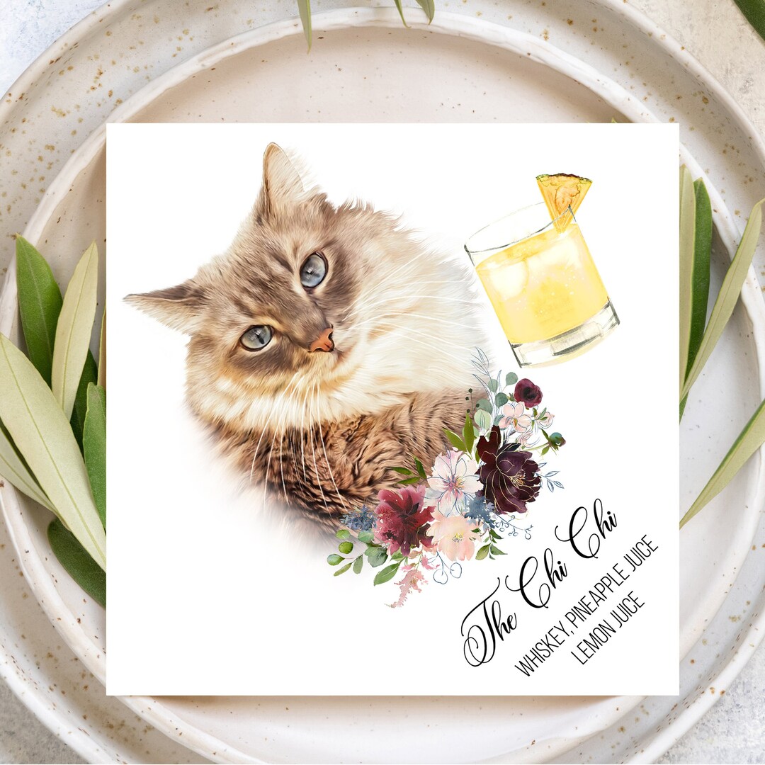 Cat Cocktail Napkins, Wedding Napkins Personalized, Wedding Decor